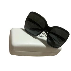 Versace Elegant Oversized Shiny Black Framed Luxury Branded Authentic Sunglasses